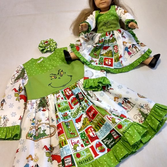 Grinch My Doll & Me Twirl Dresses & Hairbows - Picture 2 of 6